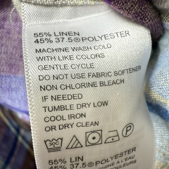 Tommy Bahama Linen Blend Shirt Men's Size Large Purple Beige Plaid Short Sleeve - Picture 7 of 7
